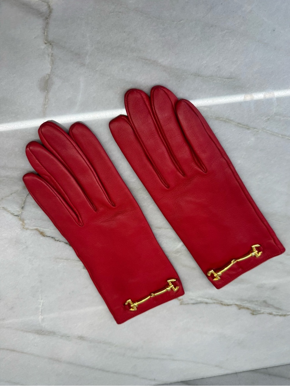 Celine Red Lambskin Leather Gloves